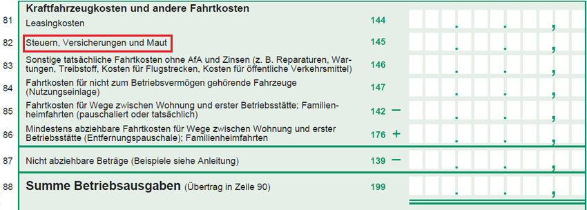 Das Bild zeigt die Anlage Einnahmenüberschussrechnung (EÜR) in Zeile 59 in der Steuererklärung.